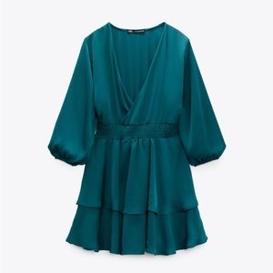 Zara teal satin dress size XS (winter 2022 season)